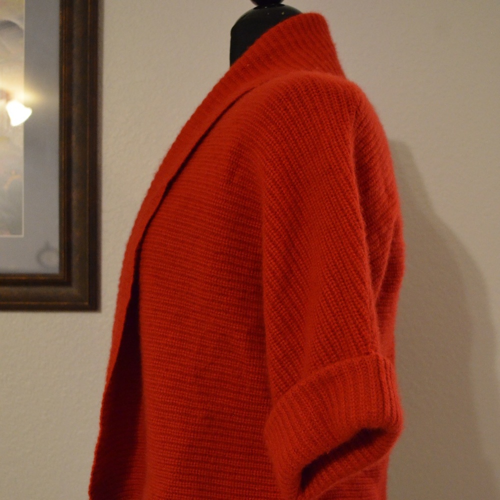 Calvin Klein Orange-Red Ribbed Open-Front Cropped Cardigan - Picture 4 of 7